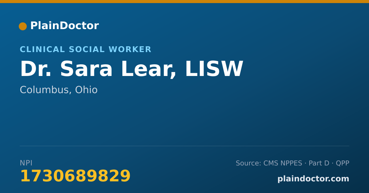 Shareable card for Sara Lear, LISW - Clinical Social Worker, Columbus, OH