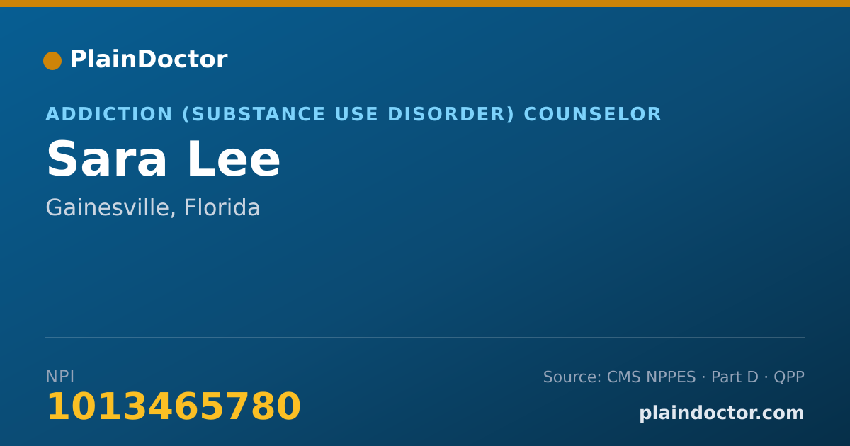 Shareable card for Sara Lee - Addiction (Substance Use Disorder) Counselor, Gainesville, FL
