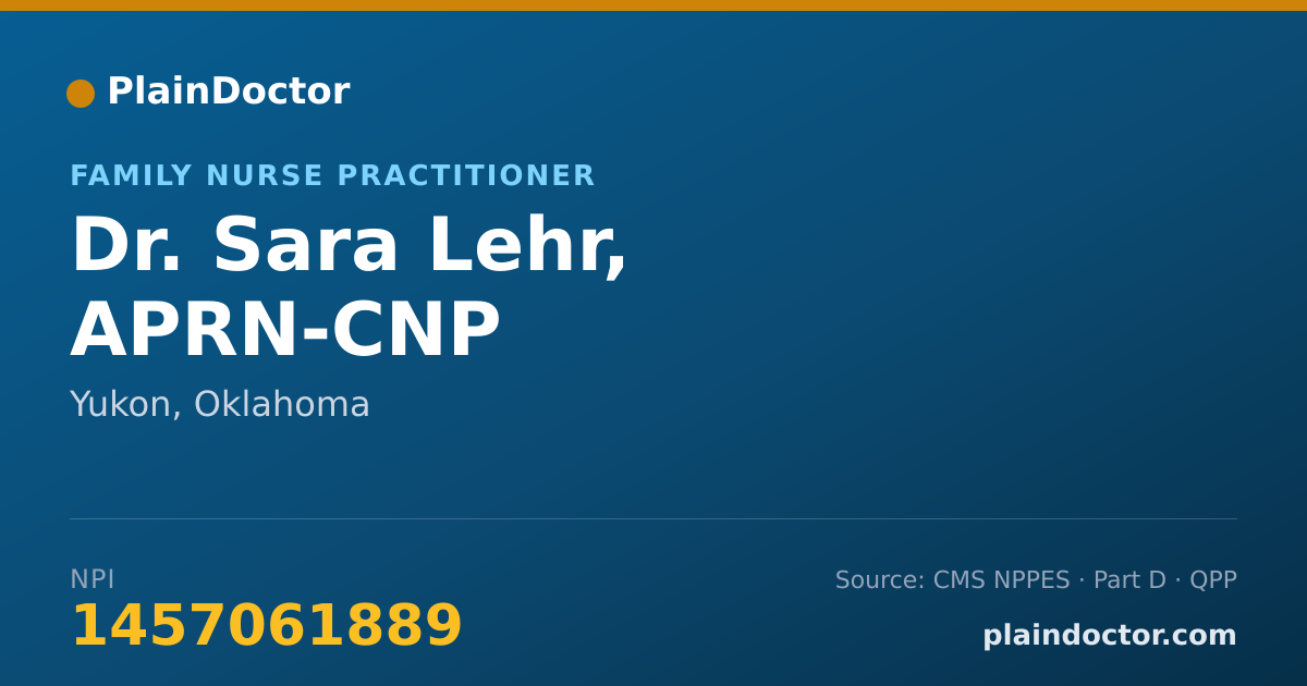 Shareable card for Sara Lehr, APRN-CNP - Family Nurse Practitioner, Yukon, OK