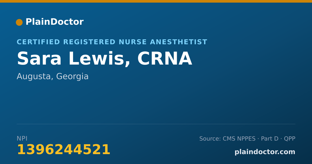 Shareable card for Sara Lewis, CRNA - Certified Registered Nurse Anesthetist, Augusta, GA