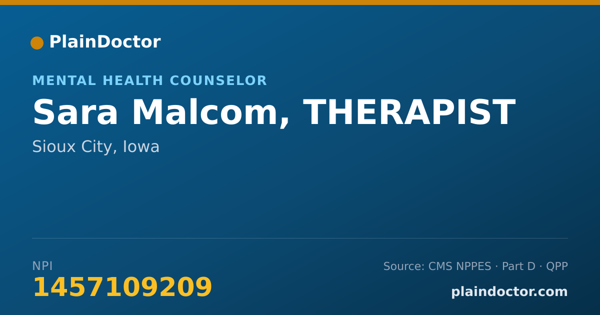 Shareable card for Sara Malcom, THERAPIST - Mental Health Counselor, Sioux City, IA