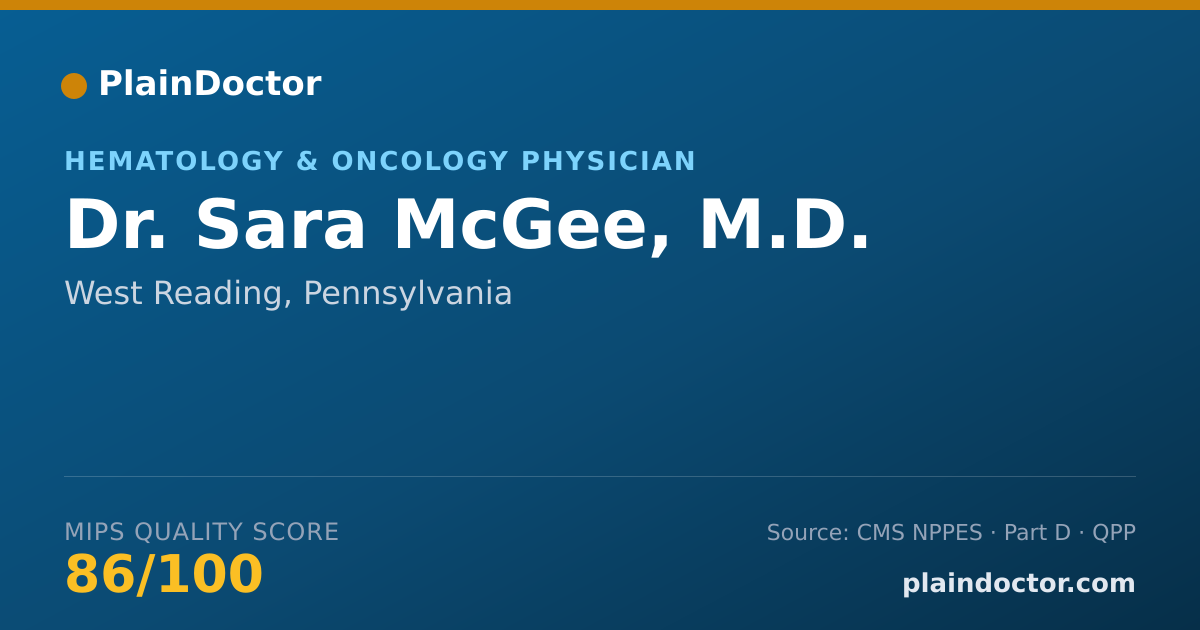 Shareable card for Sara McGee, M.D. - Hematology & Oncology Physician, West Reading, PA