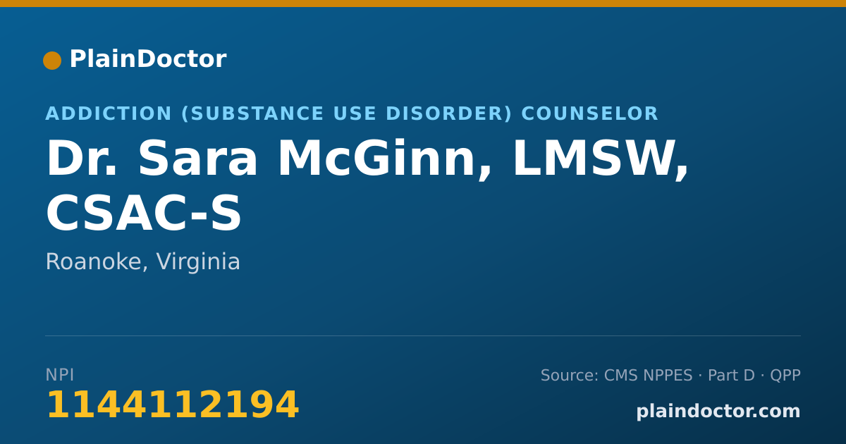 Shareable card for Sara McGinn, LMSW, CSAC-S - Addiction (Substance Use Disorder) Counselor, Roanoke, VA