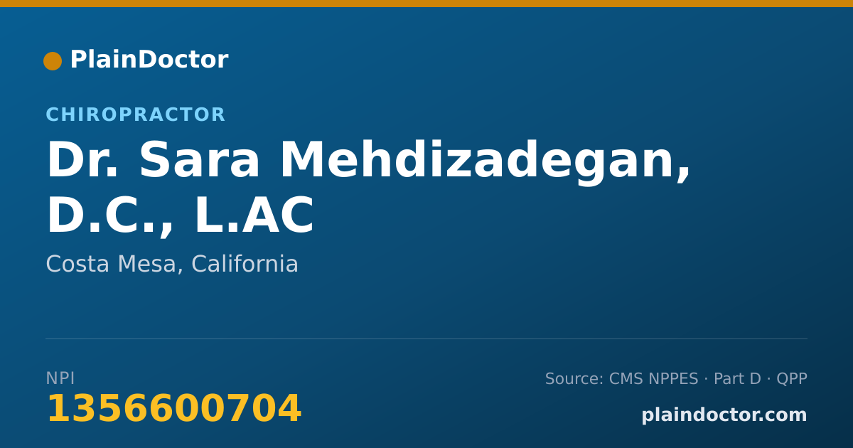 Shareable card for Sara Mehdizadegan, D.C., L.AC - Chiropractor, Costa Mesa, CA