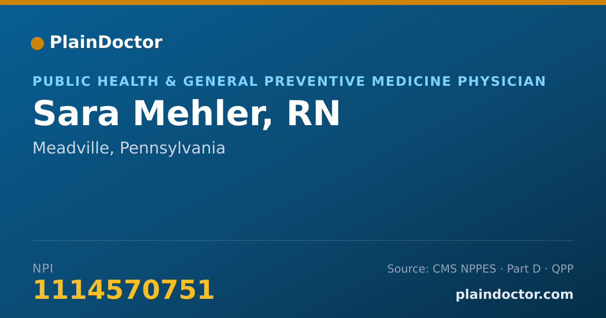 Shareable card for Sara Mehler, RN - Public Health & General Preventive Medicine Physician, Meadville, PA