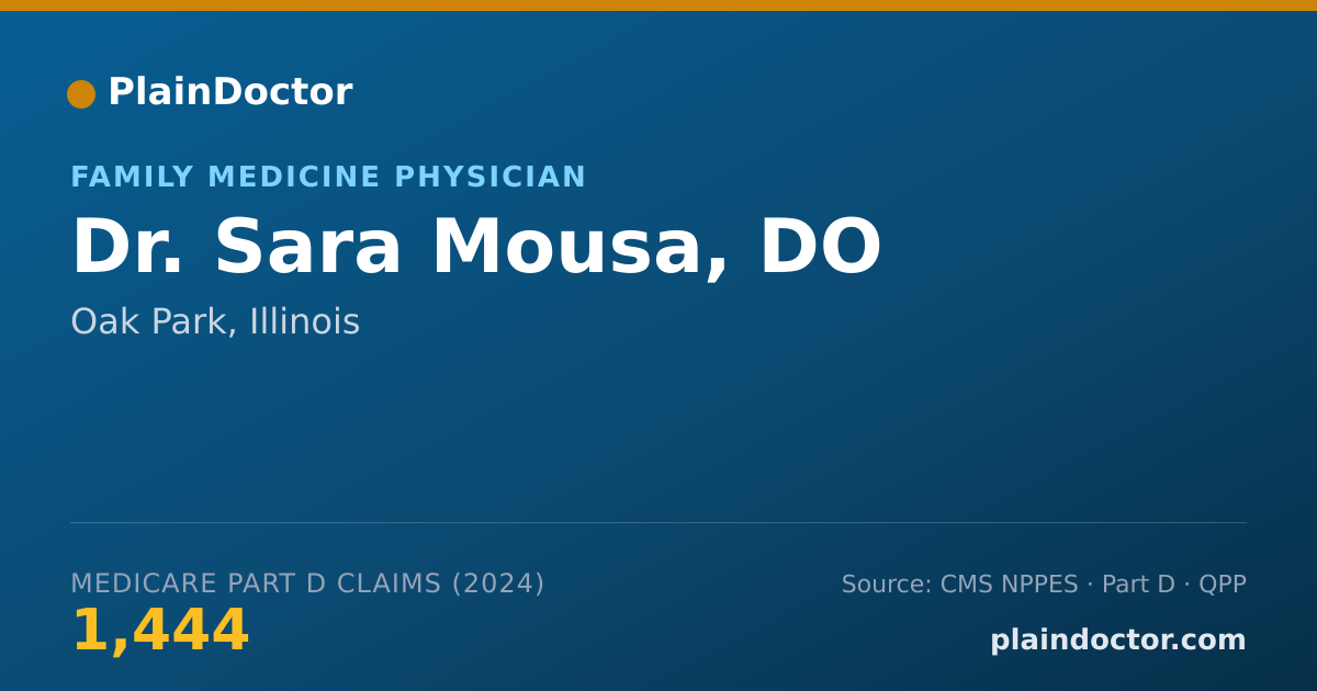 Shareable card for Sara Mousa, DO - Family Medicine Physician, Oak Park, IL