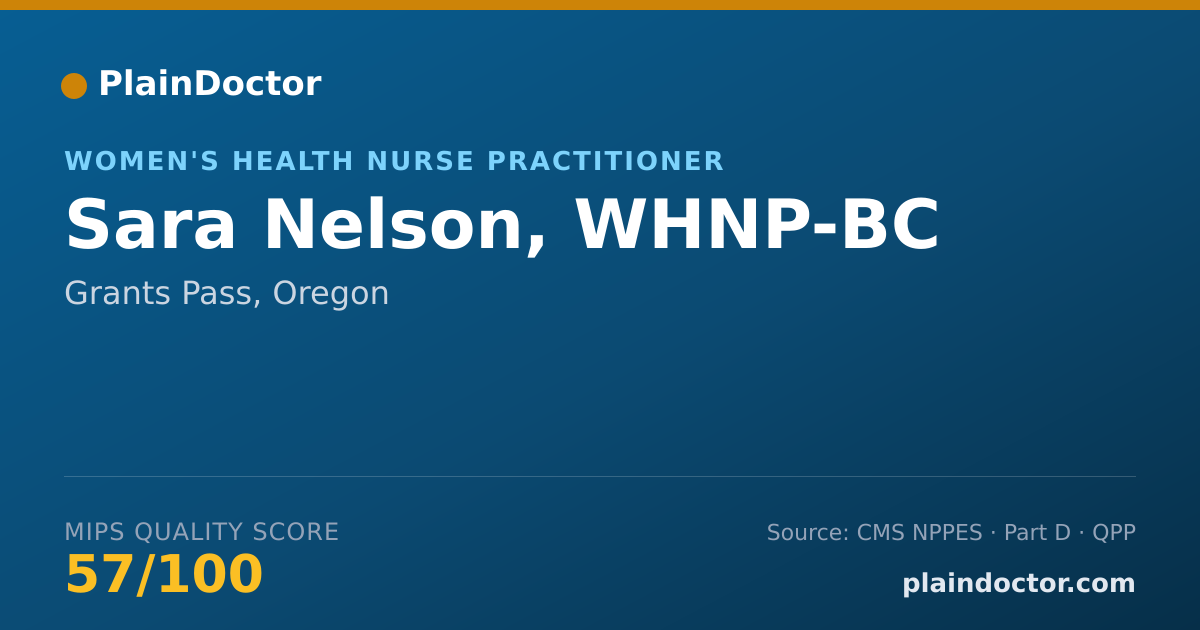 Shareable card for Sara Nelson, WHNP-BC - Women's Health Nurse Practitioner, Grants Pass, OR