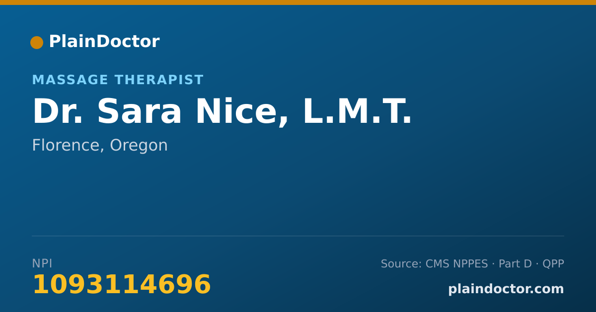 Shareable card for Sara Nice, L.M.T. - Massage Therapist, Florence, OR
