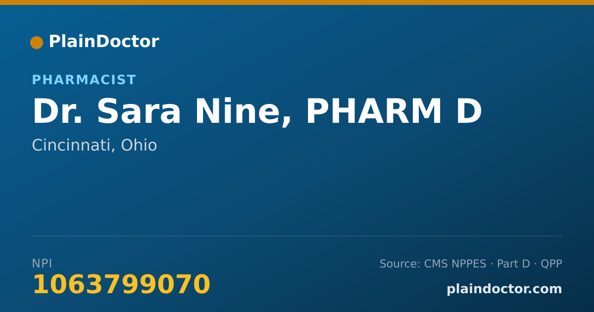 Shareable card for Sara Nine, PHARM D - Pharmacist, Cincinnati, OH