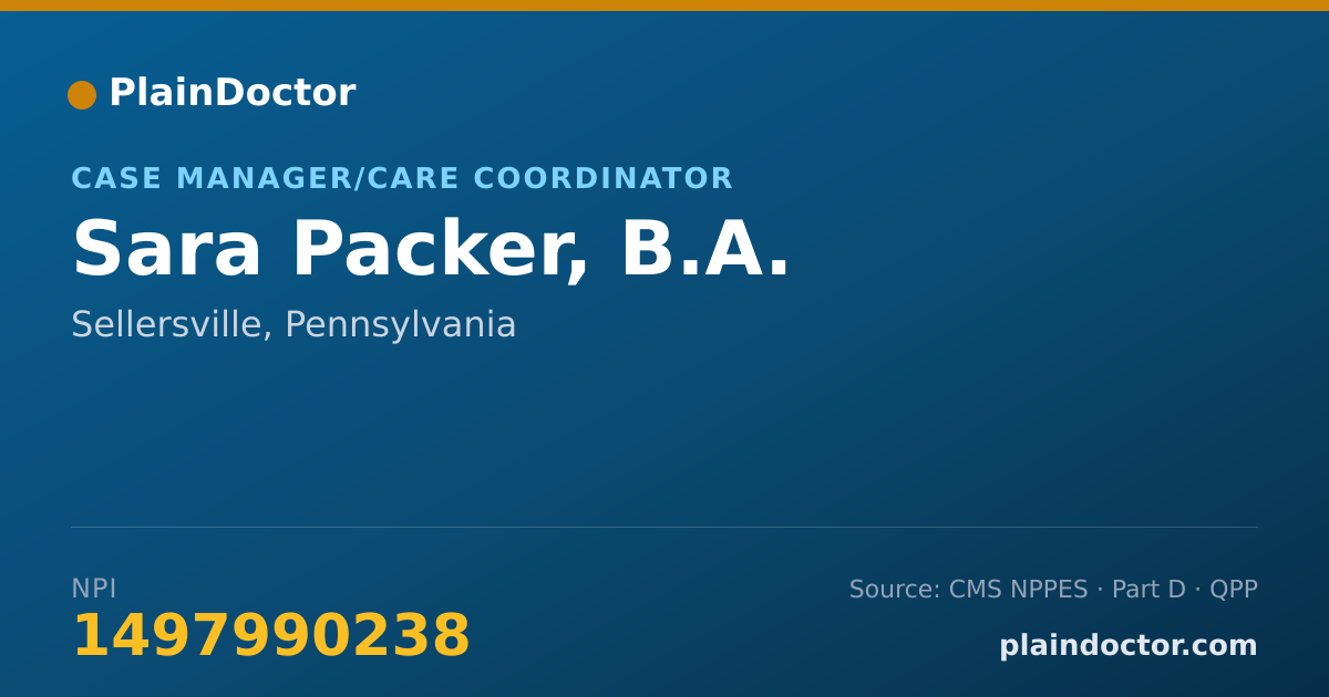 Shareable card for Sara Packer, B.A. - Case Manager/Care Coordinator, Sellersville, PA