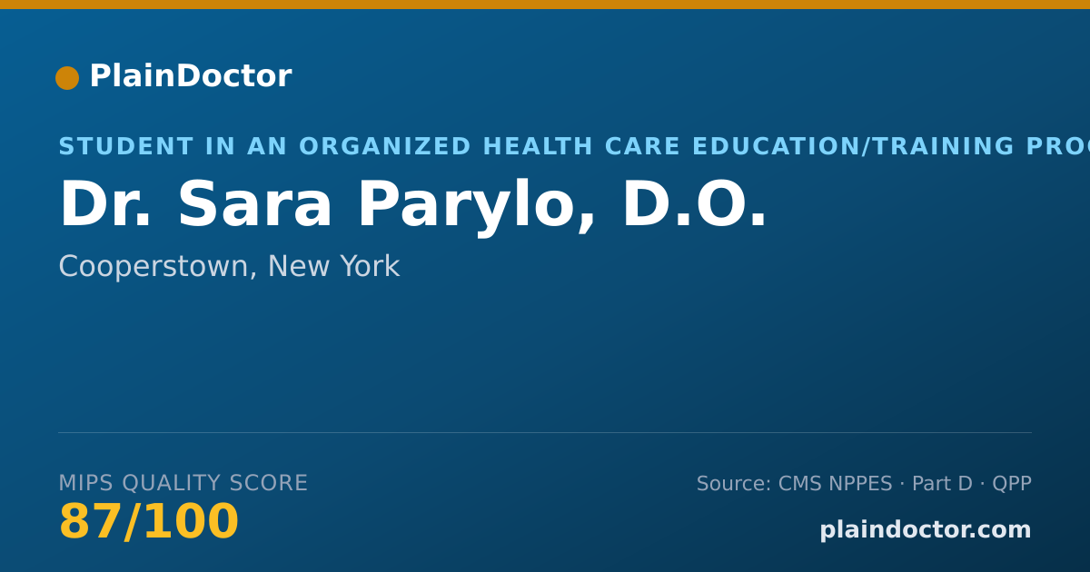 Shareable card for Sara Parylo, D.O. - Student in an Organized Health Care Education/Training Program, Cooperstown, NY