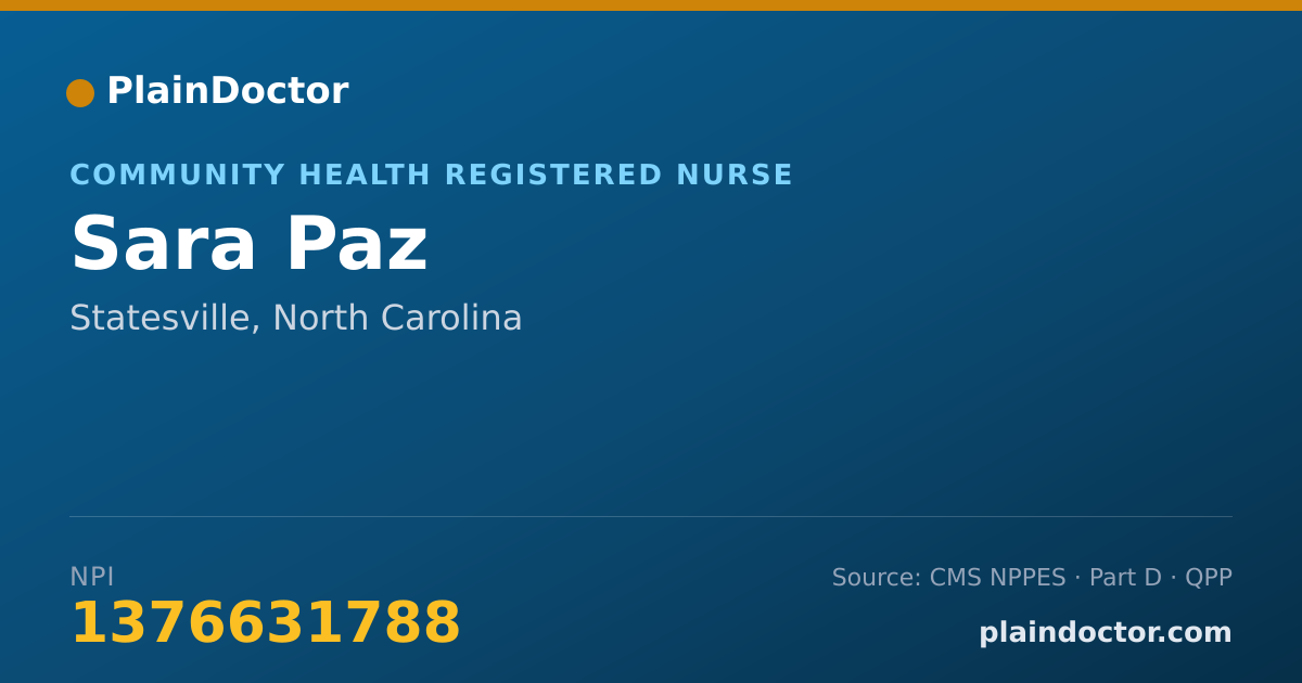 Shareable card for Sara Paz - Community Health Registered Nurse, Statesville, NC