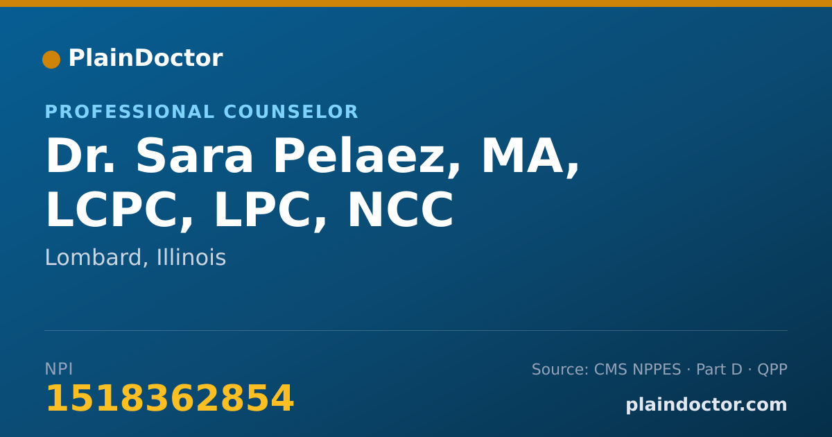 Shareable card for Sara Pelaez, MA, LCPC, LPC, NCC - Professional Counselor, Lombard, IL