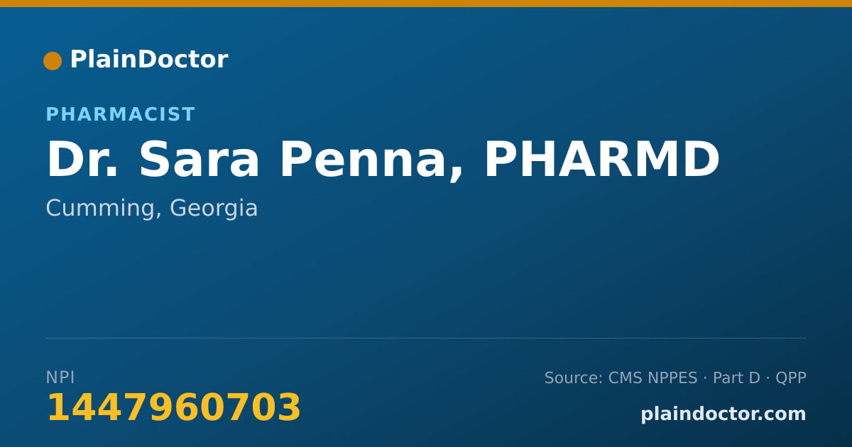 Shareable card for Sara Penna, PHARMD - Pharmacist, Cumming, GA