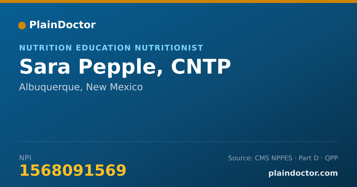 Shareable card for Sara Pepple, CNTP - Nutrition Education Nutritionist, Albuquerque, NM
