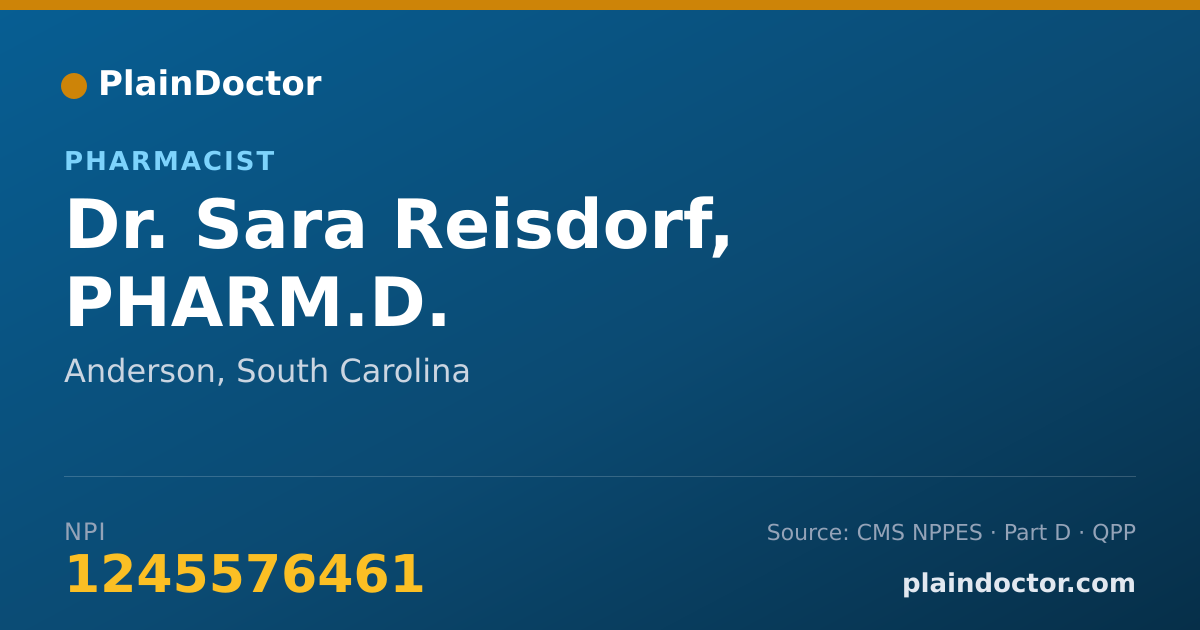 Shareable card for Sara Reisdorf, PHARM.D. - Pharmacist, Anderson, SC