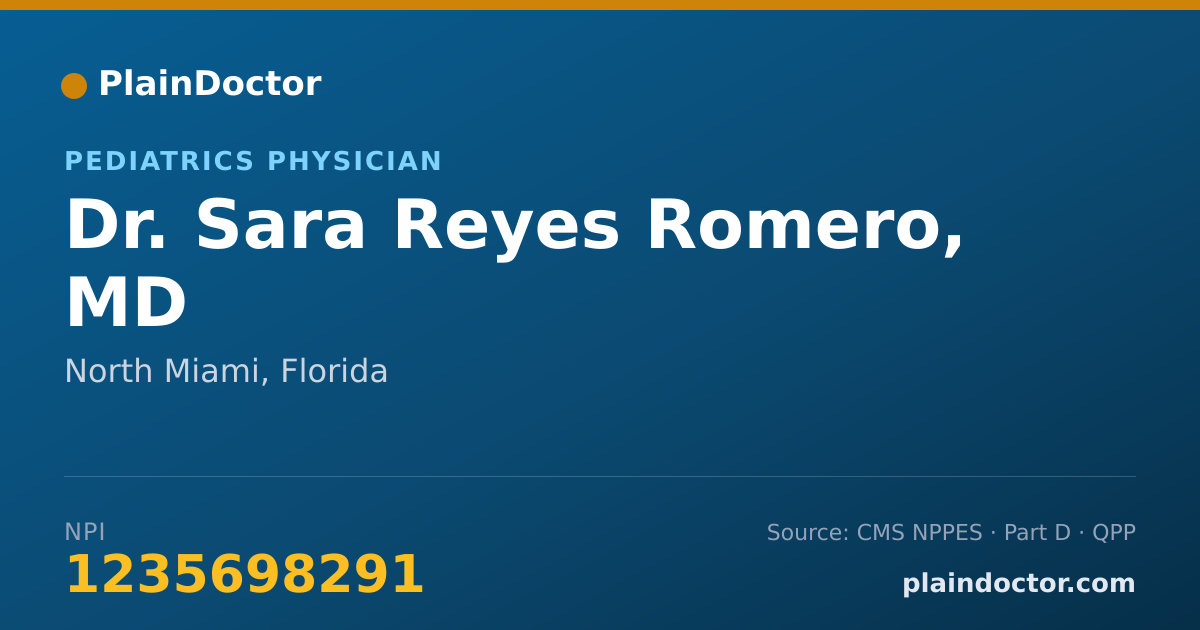 Shareable card for Sara Reyes Romero, MD - Pediatrics Physician, North Miami, FL