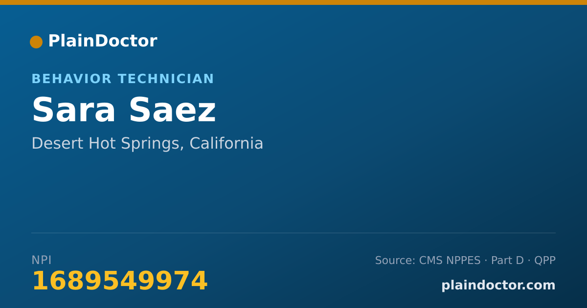 Shareable card for Sara Saez - Behavior Technician, Desert Hot Springs, CA