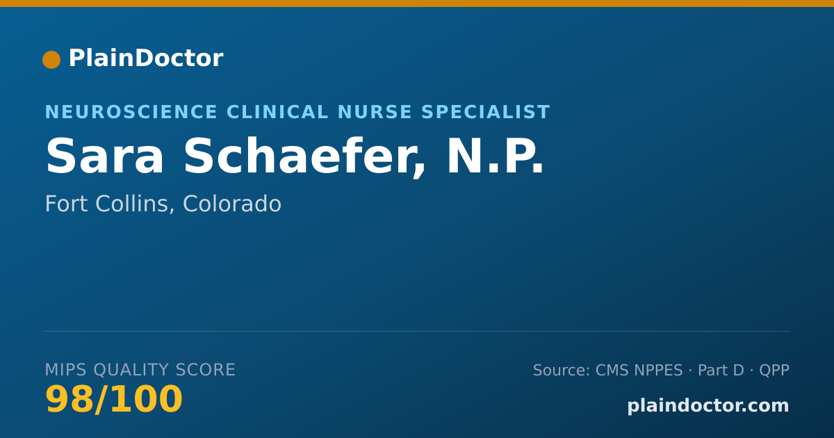 Shareable card for Sara Schaefer, N.P. - Neuroscience Clinical Nurse Specialist, Fort Collins, CO