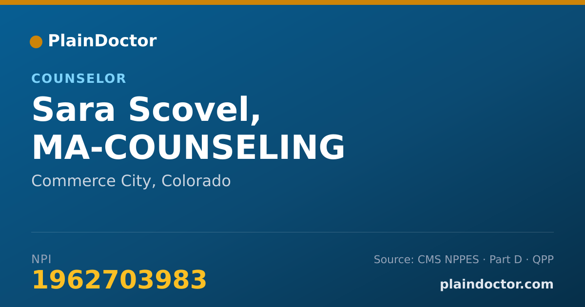 Shareable card for Sara Scovel, MA-COUNSELING - Counselor, Commerce City, CO