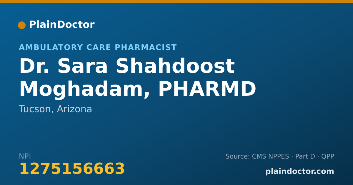 Shareable card for Sara Shahdoost Moghadam, PHARMD - Ambulatory Care Pharmacist, Tucson, AZ
