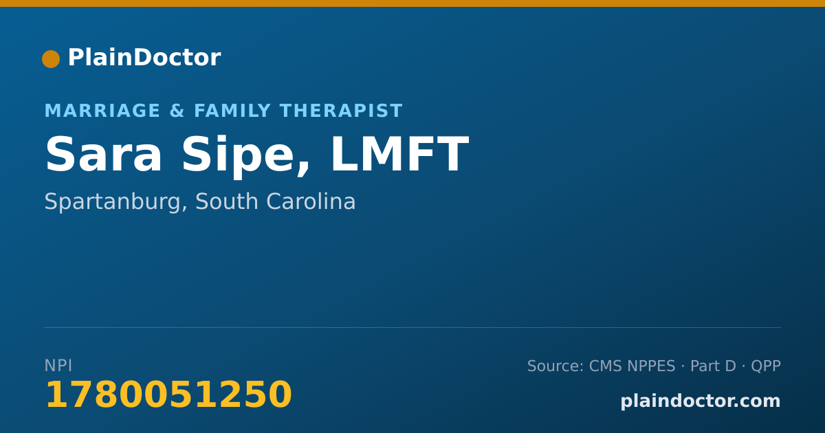 Shareable card for Sara Sipe, LMFT - Marriage & Family Therapist, Spartanburg, SC