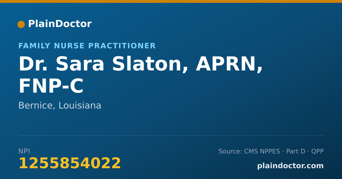 Shareable card for Sara Slaton, APRN, FNP-C - Family Nurse Practitioner, Bernice, LA