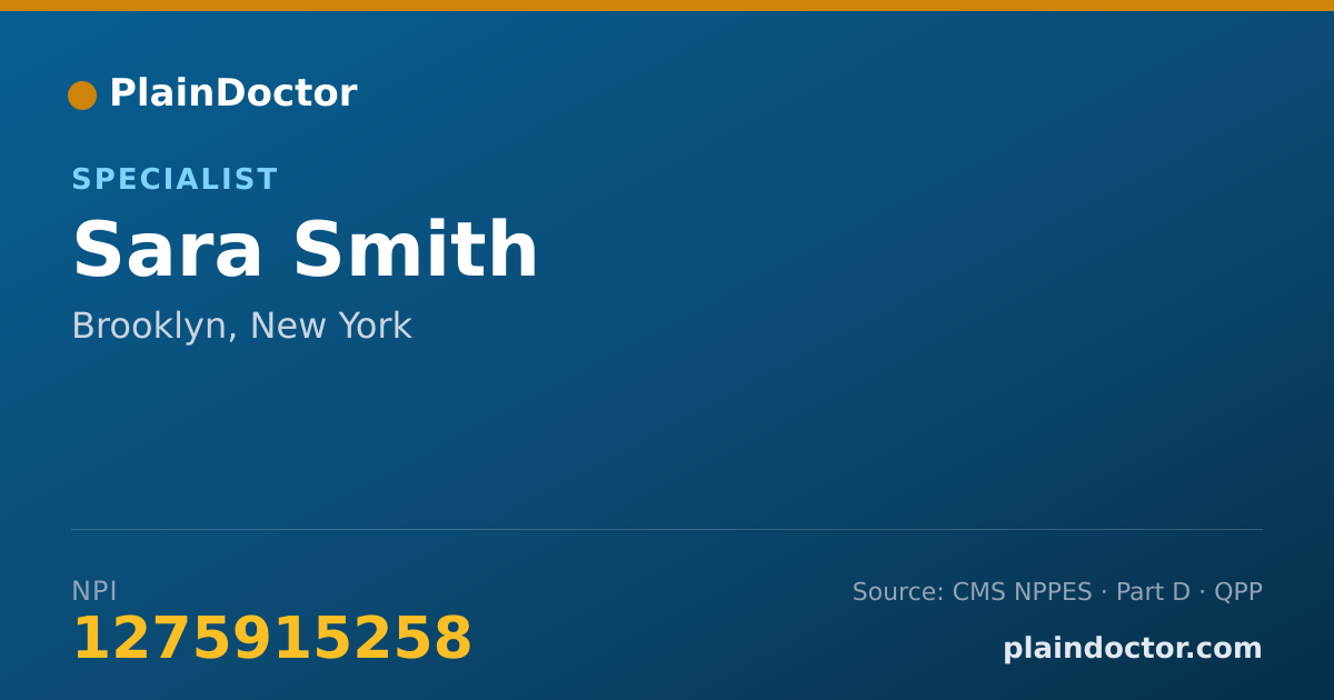 Shareable card for Sara Smith - Specialist, Brooklyn, NY