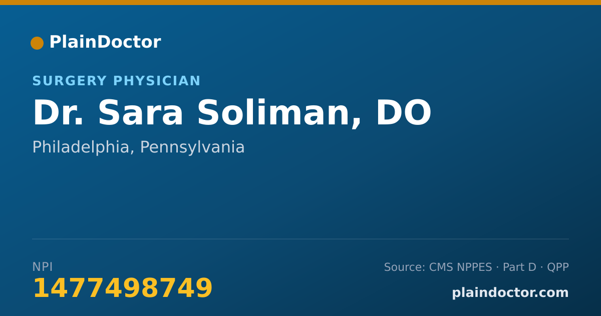 Shareable card for Sara Soliman, DO - Surgery Physician, Philadelphia, PA