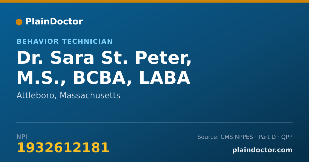 Shareable card for Sara St. Peter, M.S., BCBA, LABA - Behavior Technician, Attleboro, MA