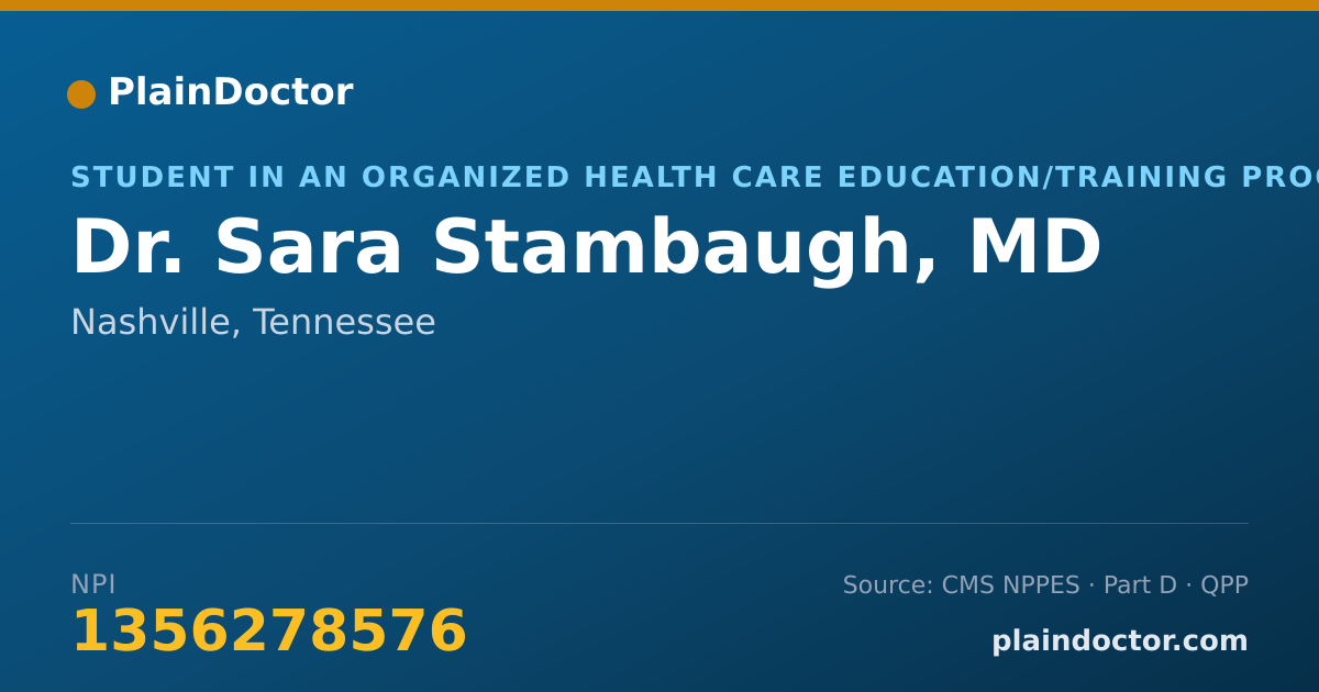 Shareable card for Sara Stambaugh, MD - Student in an Organized Health Care Education/Training Program, Nashville, TN
