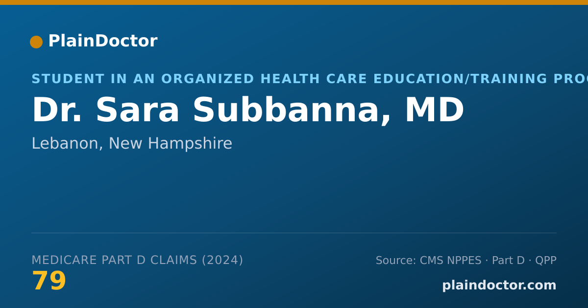 Shareable card for Sara Subbanna, MD - Student in an Organized Health Care Education/Training Program, Lebanon, NH