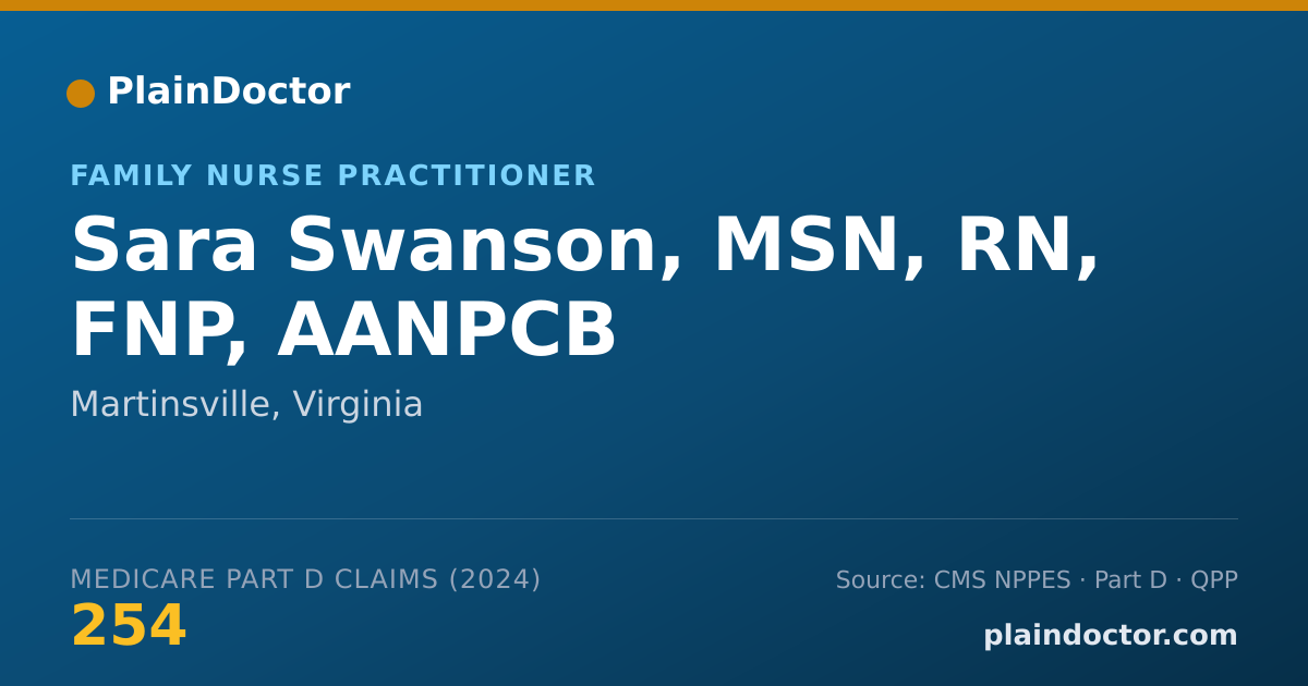 Shareable card for Sara Swanson, MSN, RN, FNP, AANPCB - Family Nurse Practitioner, Martinsville, VA