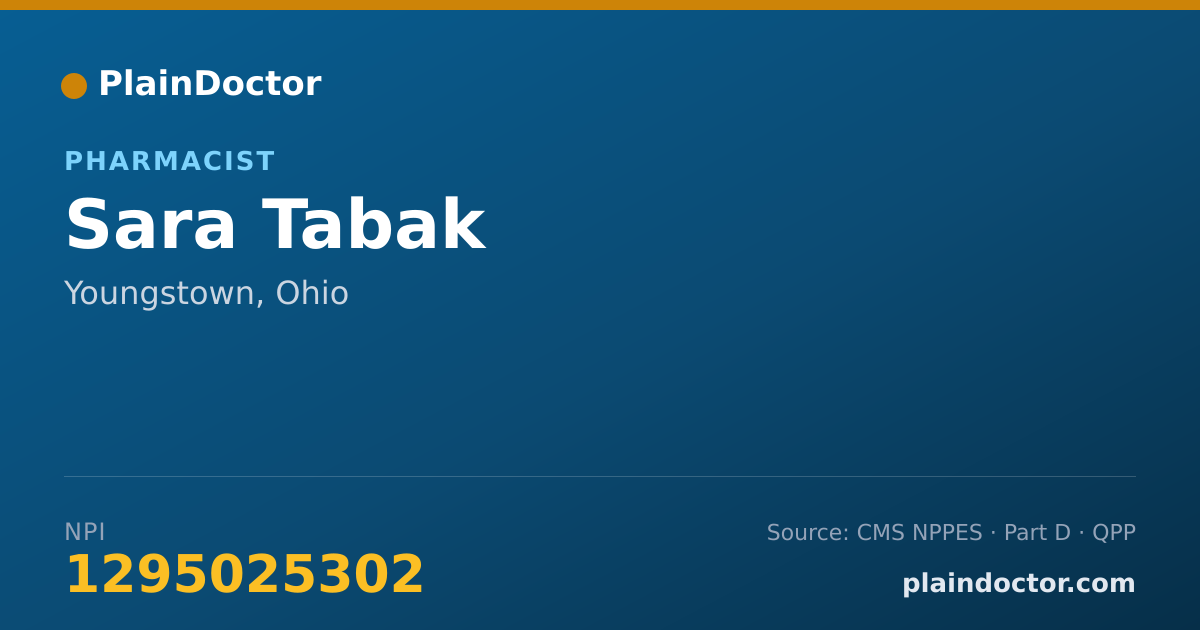 Shareable card for Sara Tabak - Pharmacist, Youngstown, OH