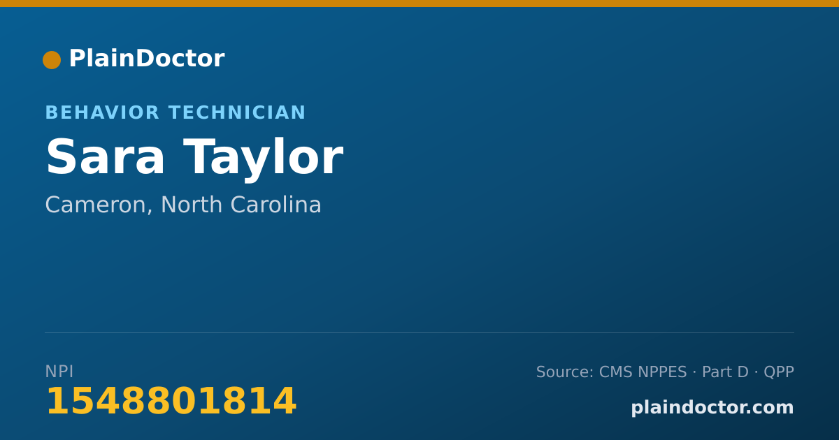 Shareable card for Sara Taylor - Behavior Technician, Cameron, NC