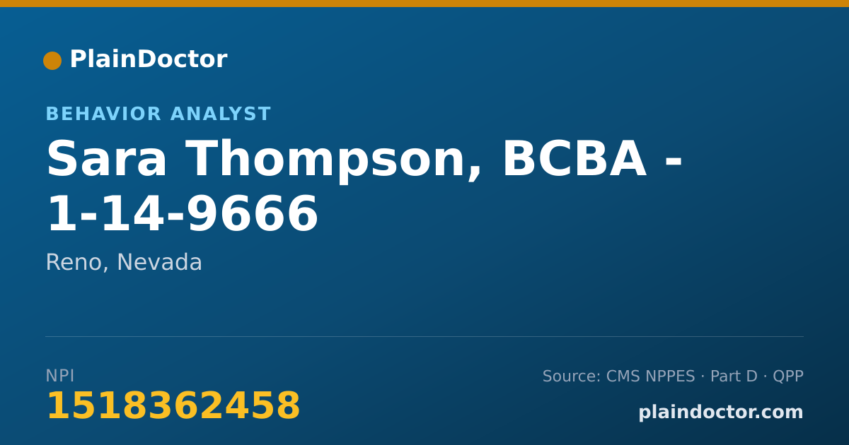 Shareable card for Sara Thompson, BCBA - 1-14-9666 - Behavior Analyst, Reno, NV