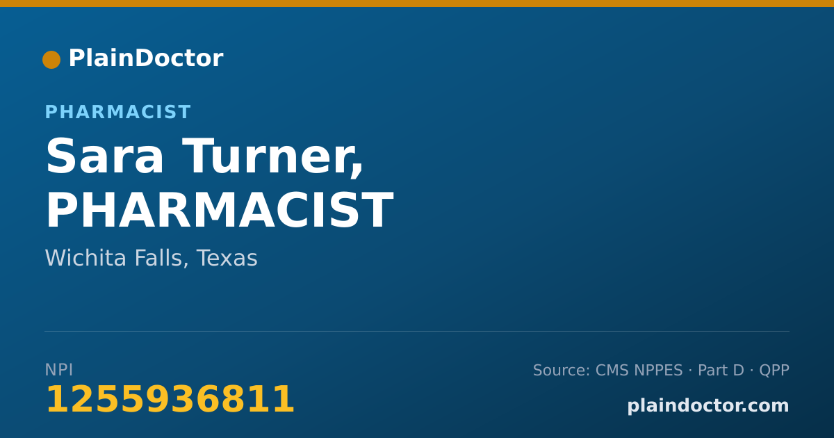 Shareable card for Sara Turner, PHARMACIST - Pharmacist, Wichita Falls, TX