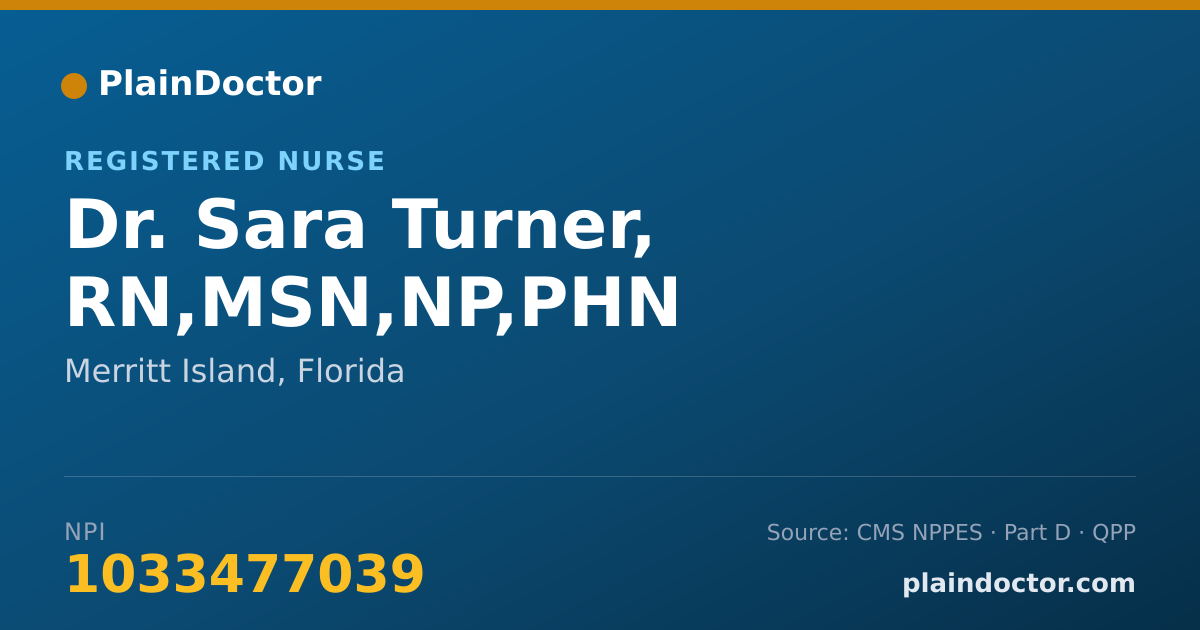 Shareable card for Sara Turner, RN,MSN,NP,PHN - Registered Nurse, Merritt Island, FL