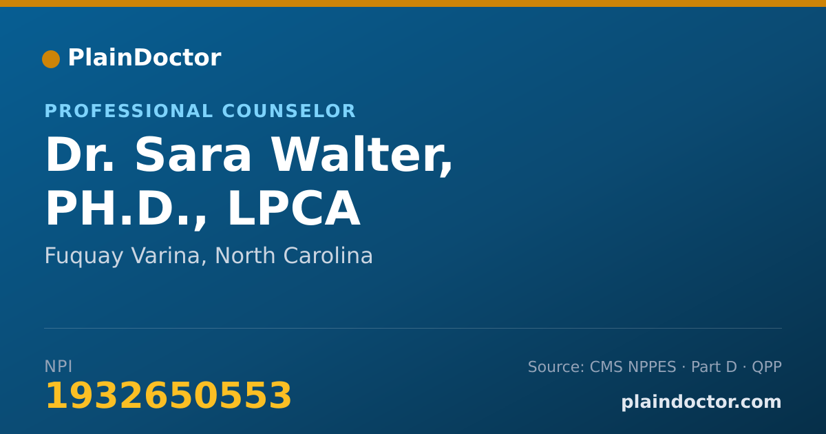 Shareable card for Sara Walter, PH.D., LPCA - Professional Counselor, Fuquay Varina, NC