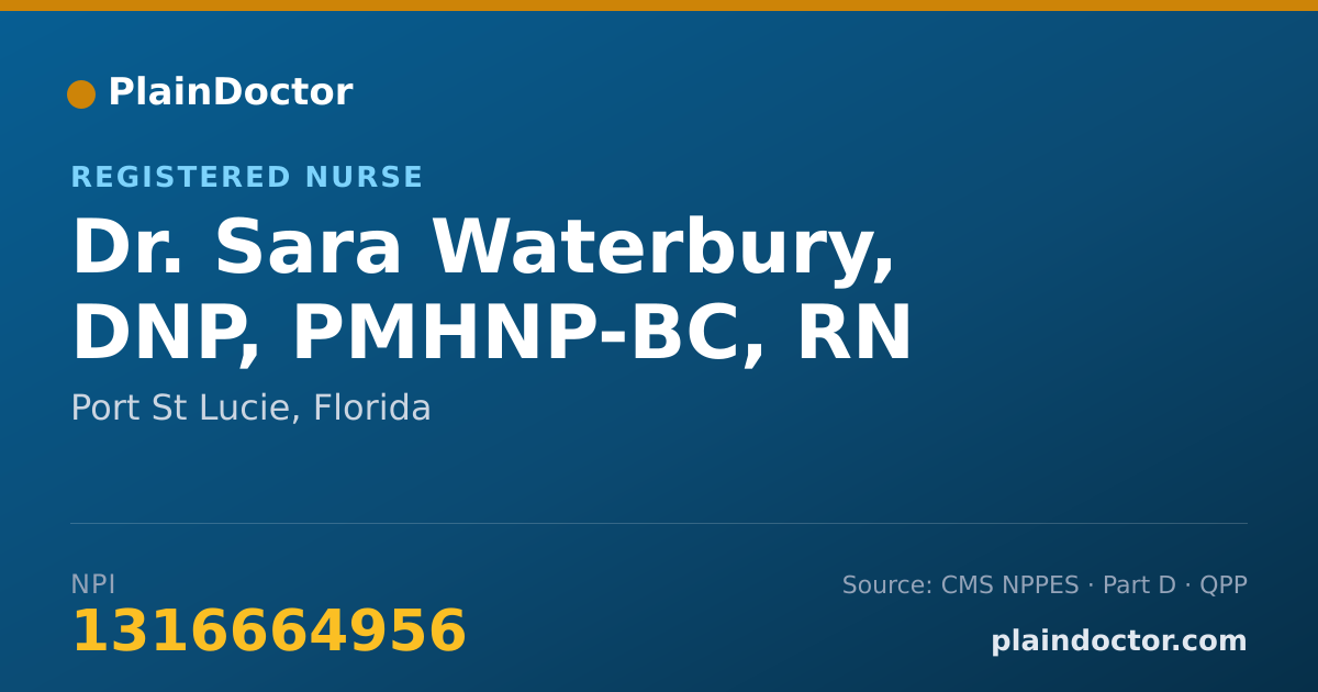 Shareable card for Sara Waterbury, DNP, PMHNP-BC, RN - Registered Nurse, Port St Lucie, FL