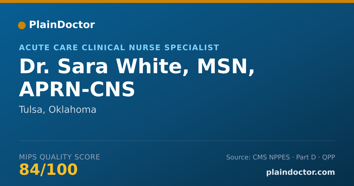 Shareable card for Sara White, MSN, APRN-CNS - Acute Care Clinical Nurse Specialist, Tulsa, OK