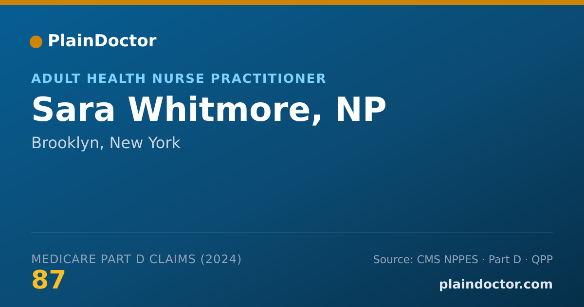 Shareable card for Sara Whitmore, NP - Adult Health Nurse Practitioner, Brooklyn, NY