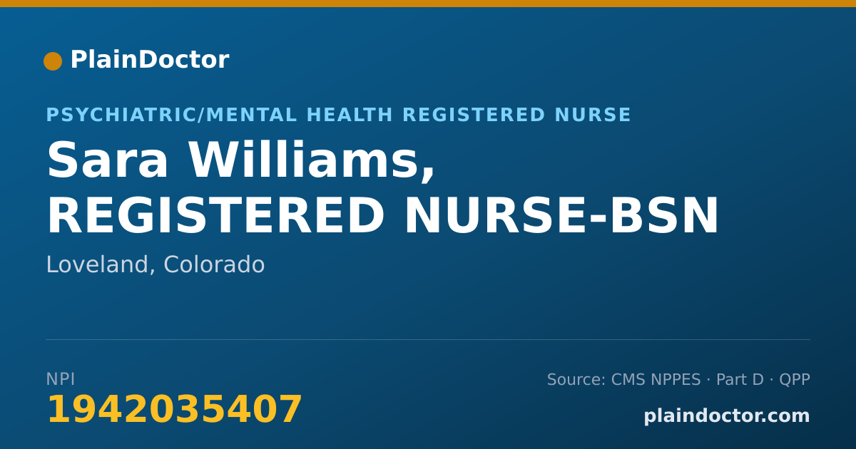 Shareable card for Sara Williams, REGISTERED NURSE-BSN - Psychiatric/Mental Health Registered Nurse, Loveland, CO