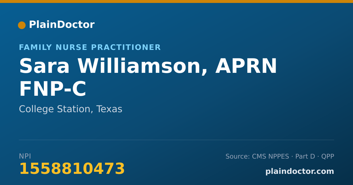 Shareable card for Sara Williamson, APRN FNP-C - Family Nurse Practitioner, College Station, TX
