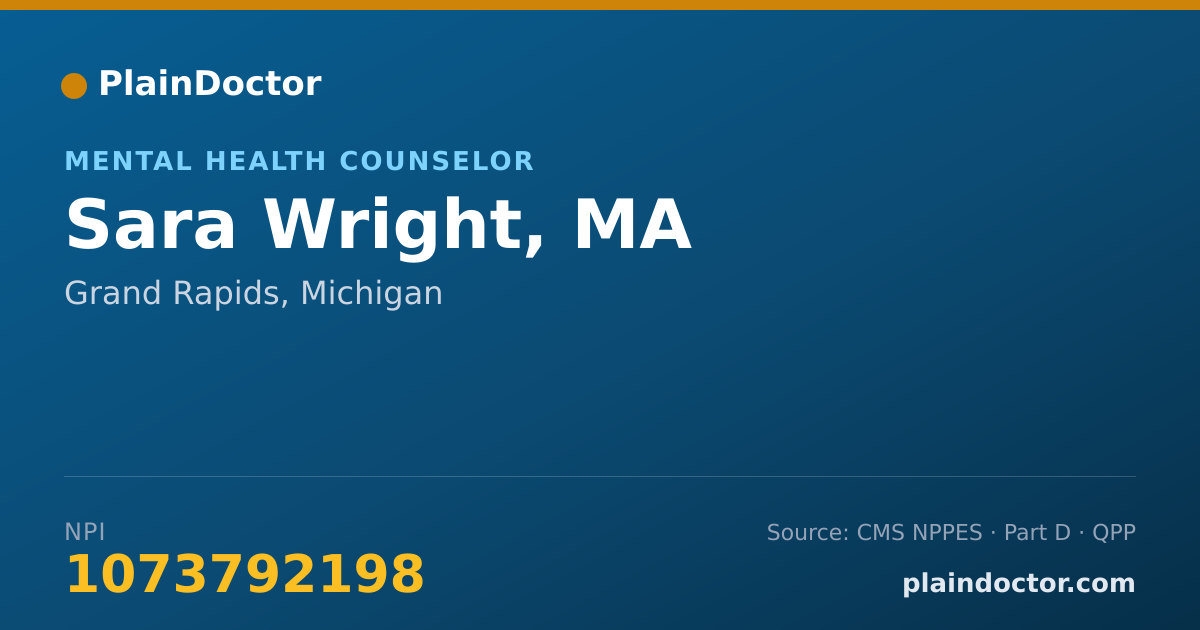 Shareable card for Sara Wright, MA - Mental Health Counselor, Grand Rapids, MI
