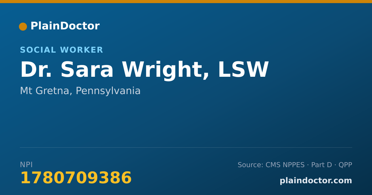 Shareable card for Sara Wright, LSW - Social Worker, Mt Gretna, PA