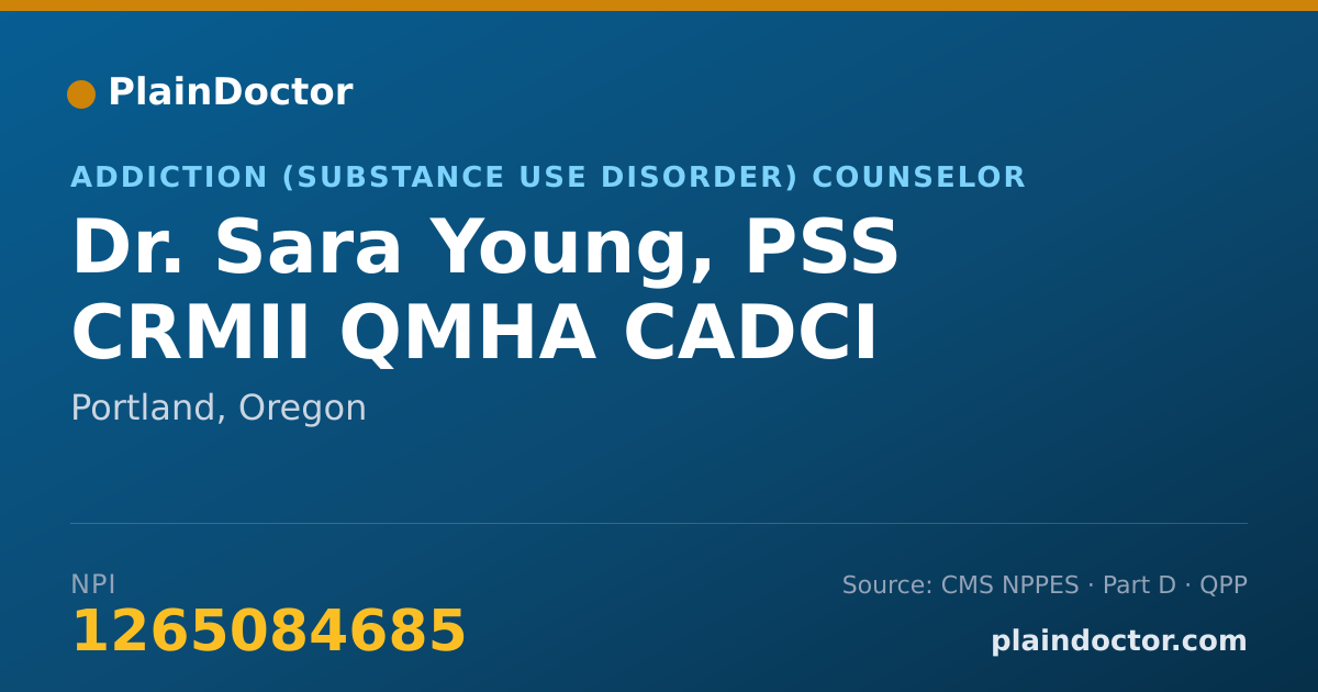 Shareable card for Sara Young, PSS CRMII QMHA CADCI - Addiction (Substance Use Disorder) Counselor, Portland, OR