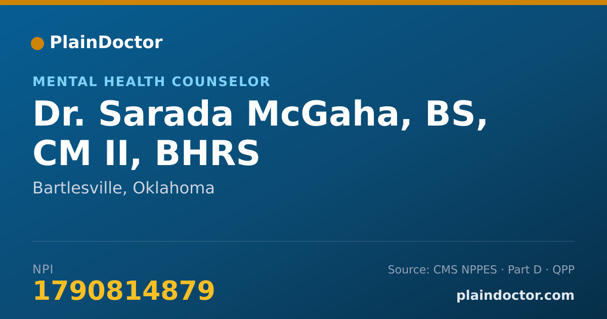Shareable card for Sarada McGaha, BS, CM II, BHRS - Mental Health Counselor, Bartlesville, OK