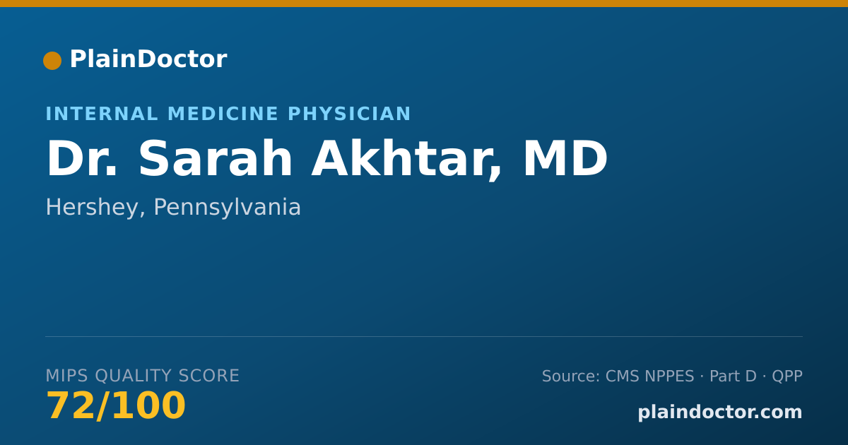 Shareable card for Sarah Akhtar, MD - Internal Medicine Physician, Hershey, PA