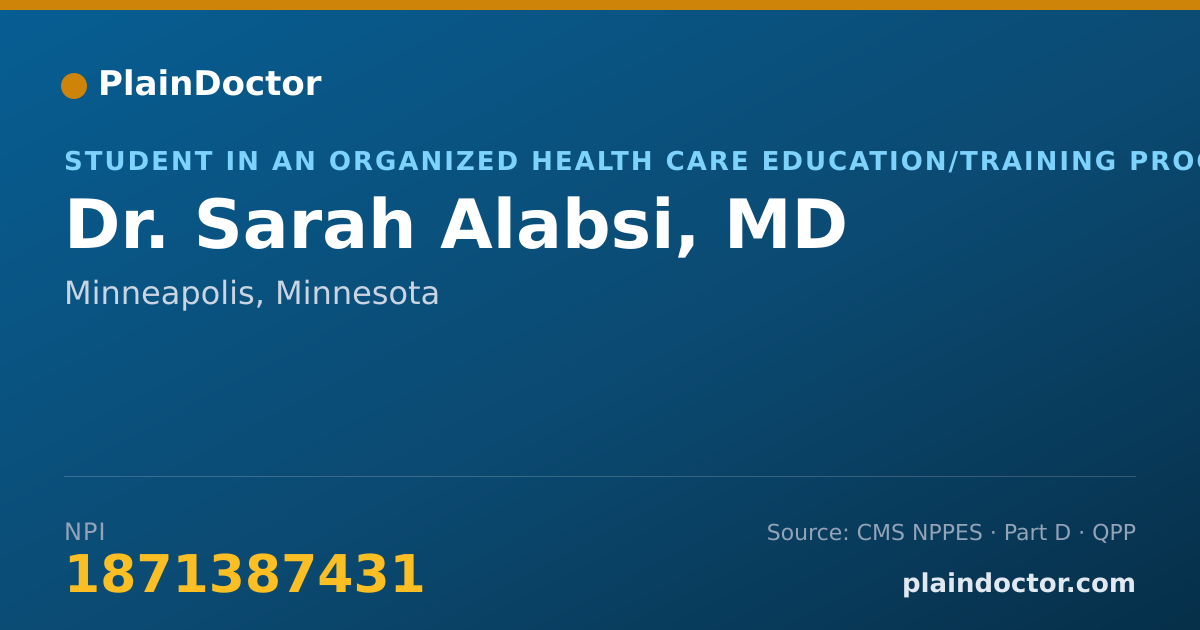 Shareable card for Sarah Alabsi, MD - Student in an Organized Health Care Education/Training Program, Minneapolis, MN